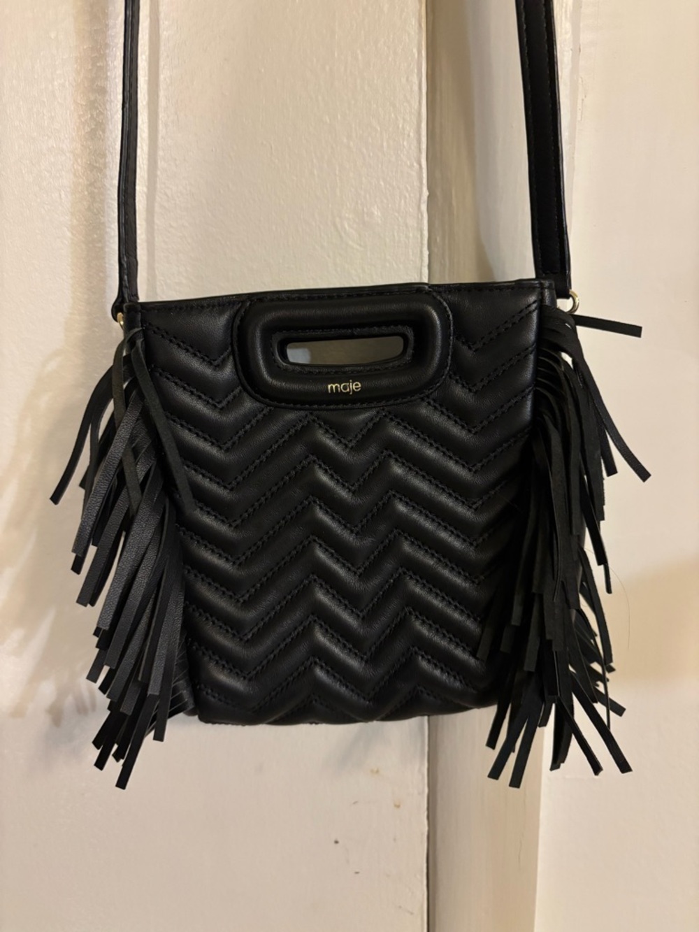 Maje Black Chevron Crossbody Bag